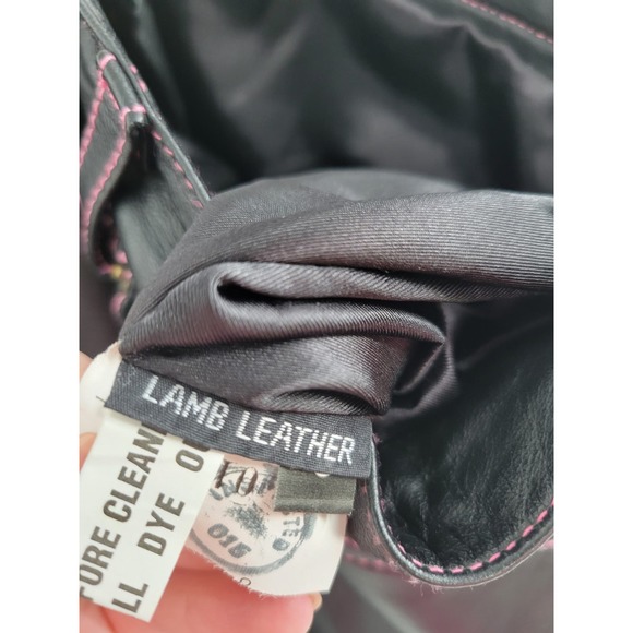 Hudson 12 Lamb Leather Pink Stitching Straight Leg Pants Baggy High Rise - Picture 14 of 16